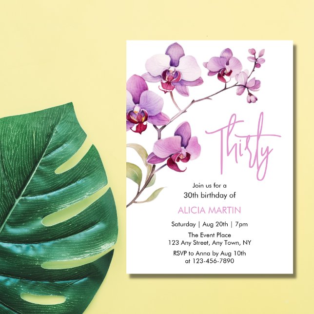 Purple Orchid Flower Blossom 30th Birthday Invitation (Creator Uploaded)