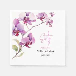 Purple Orchid Flower Blossom 60th Birthday Napkin