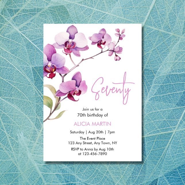 Purple Orchid Flower Blossom 70th Birthday Invitation (Creator Uploaded)