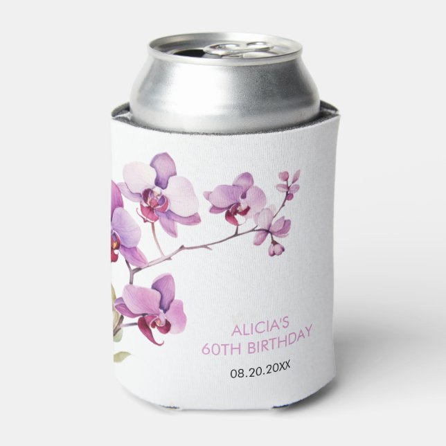 Purple Orchid Flower Blossom Birthday Can Cooler (Can Front)