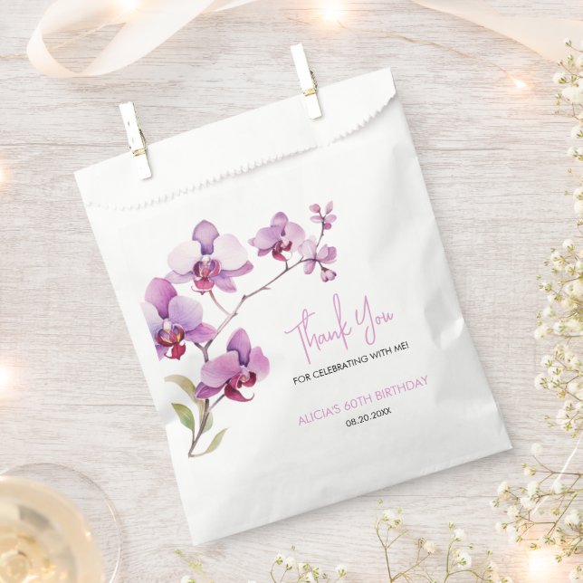 Purple Orchid Flower Blossom Birthday Favour Bags (Clipped)