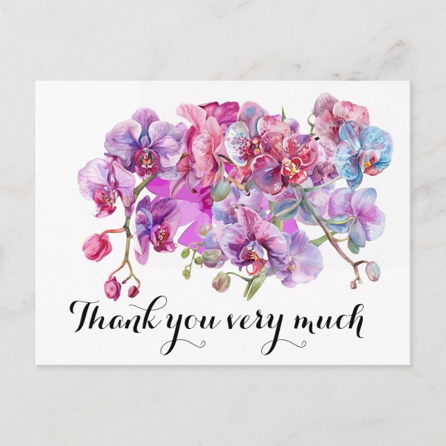 Purple orchid flower thank you postcard (Front)