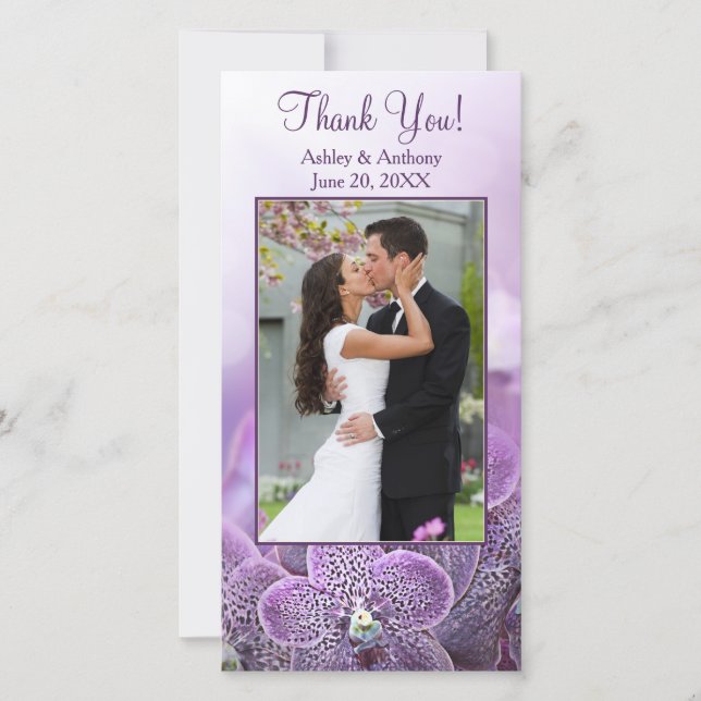 Purple Orchid Flower Wedding Thank You Photocard Card (Front)
