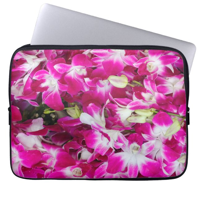 Purple orchid flowers background laptop sleeve (Front)