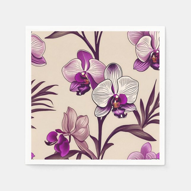 Purple Orchid Flowers Napkin (Front)