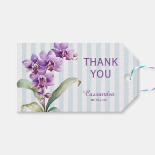 Purple Orchid Green Stripes Floral Thank You Gift Tags