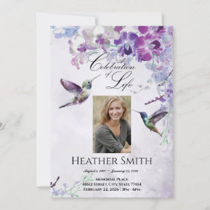 Purple Orchid Hummingbird Celebration of Life  Invitation