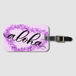 Purple Orchid Lei Heart Aloha Hawaii Bag Tag