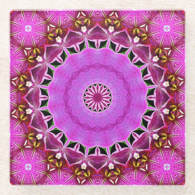 Purple Orchid Mandala No 4 Glass Coaster (Front)