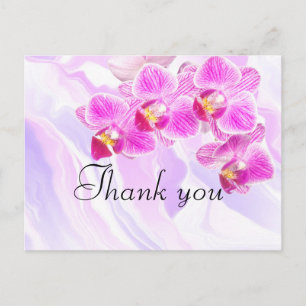 Purple orchid on marble colour thank you postcard