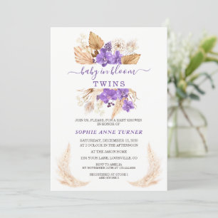 Purple Orchid Pampas Grass Lunaria Baby in Bloom Invitation