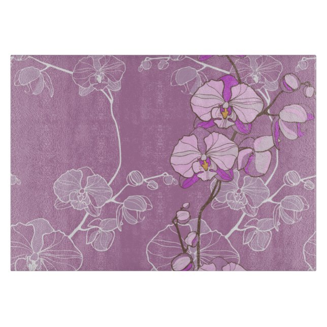 Purple Orchid Pattern Cutting Board (Front)