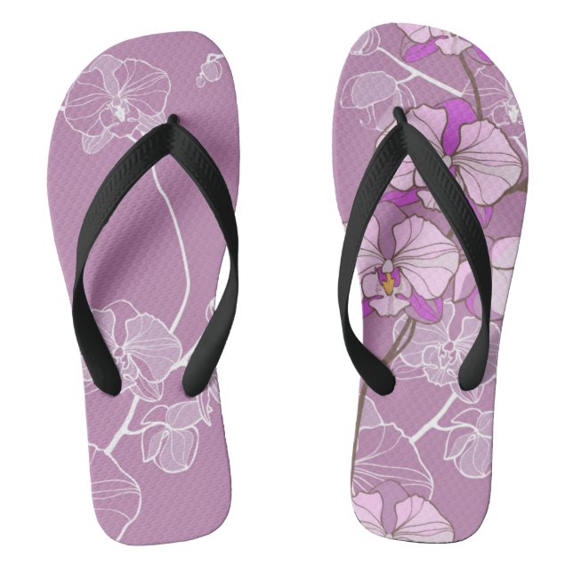 Purple Orchid Pattern Flip Flops (Footbed)