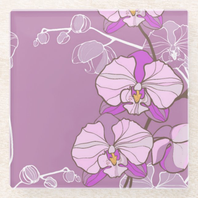 Purple Orchid Pattern Glass Coaster (Front)