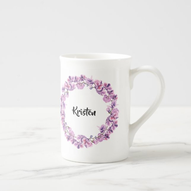 Purple Orchid personalised teacup Bone China Mug (Right)