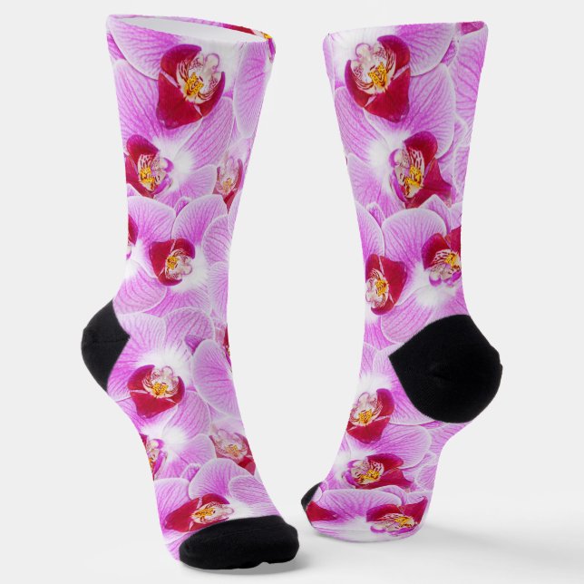 Purple Orchid Random Pattern Floral Photography  Socks (Angled)
