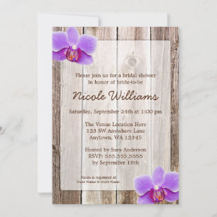 Purple Orchid Rustic Barn Wood Bridal Shower Invitation