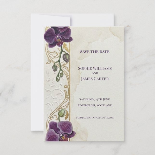 Purple Orchid Save The Date Card (Front)