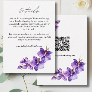 Purple Orchid script wedding details QR Enclosure Card
