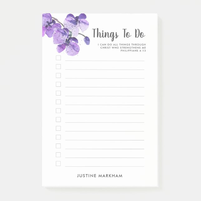 Purple Orchid Scripture Personalised To Do List Post-it Notes (Front)