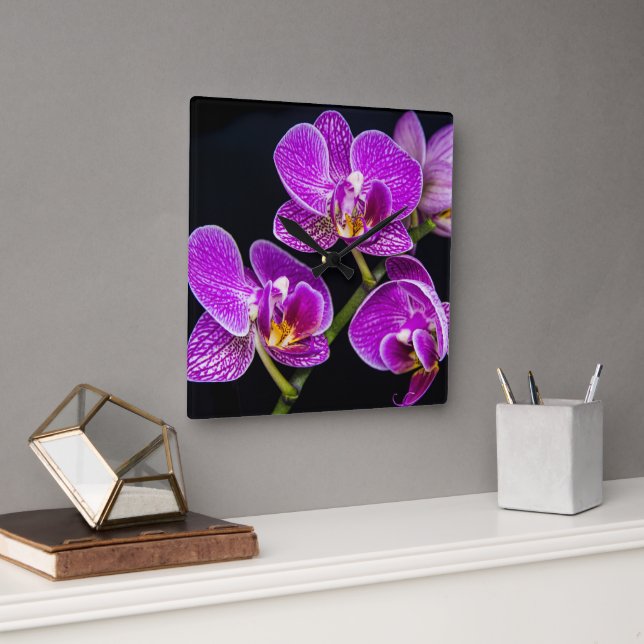 Purple orchid square wall clock (Office)
