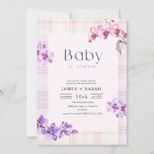Purple Orchid Vintage Gingham Bloom Baby Shower Invitation