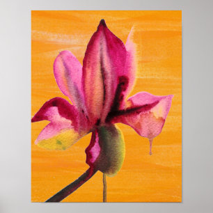 Purple Orchid watercolour flower pop art orange Poster