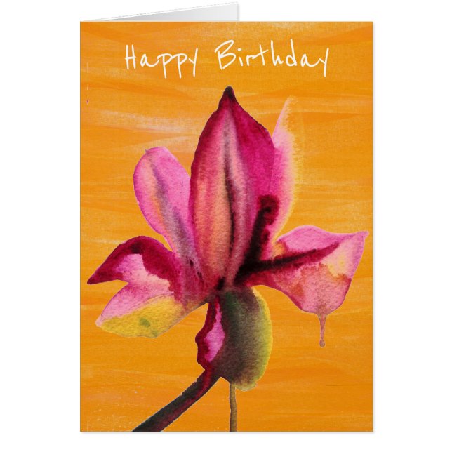Purple Orchid watercolour orange pop art birthday (Front)