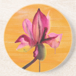 Purple Orchid watercolour orange pop art flower Coaster