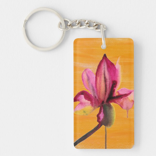 Purple Orchid watercolour orange pop art flower Key Ring (Front)