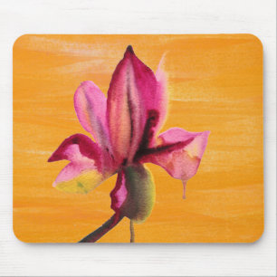 Purple Orchid watercolour orange pop art flower Mouse Mat