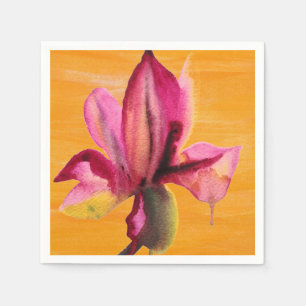 Purple Orchid watercolour orange pop art flower Napkin