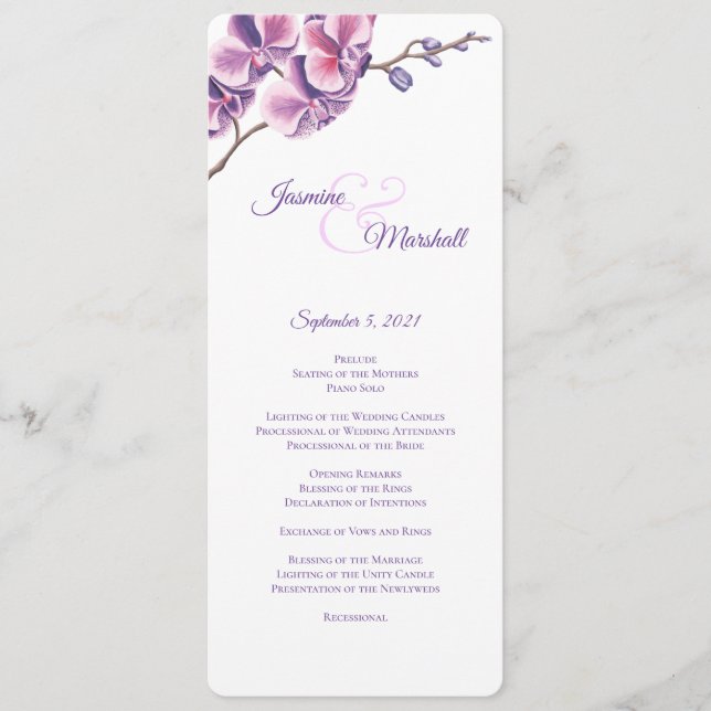 Purple Orchid Wedding Program Programme (Front)