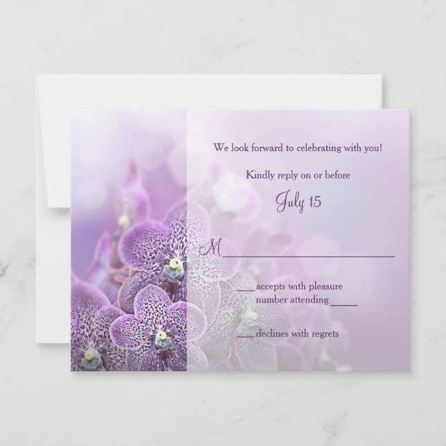 Purple Orchid Wedding RSVP Reply Card (Front)
