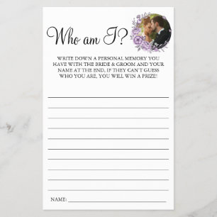 Purple Orchid Who am I Couples Shower game card