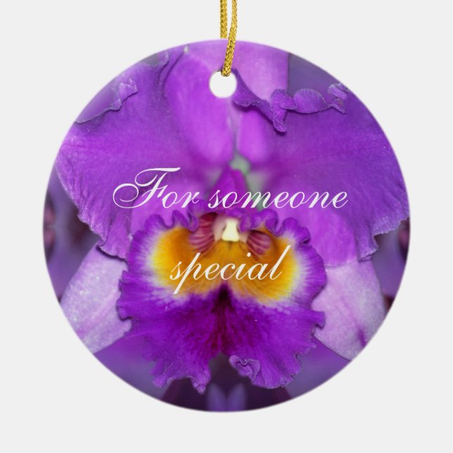 Purple Orchids Ceramic Tree Decoration (Front)