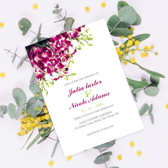 Purple Orchids Floral Botanical Photo Wedding Invitation (Creator Uploaded)