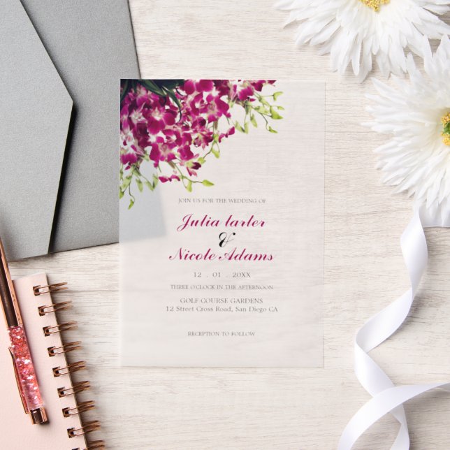 Purple Orchids Floral Botanical Photo Wedding Vellum Invitations (Wedding)