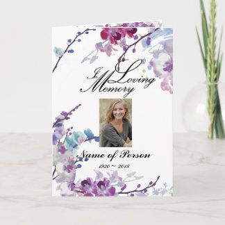 Purple Orchids Flowers Funeral Program Programme
