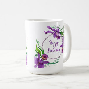 Purple Orchids Happy Birthday Coffee Mug