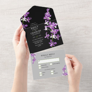 Purple Orchids, Modern Elegant Wedding All In One All In One Invitation