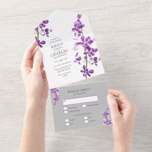 Purple Orchids, Modern Elegant Wedding All In One  All In One Invitation