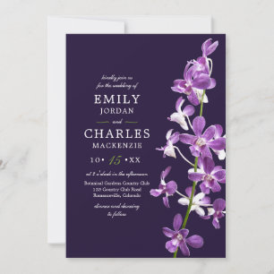 Purple Orchids, Modern Elegant Wedding Invitation