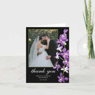 Purple Orchids, Modern Elegant Wedding Thank You C Card