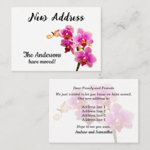 Purple Orchids on White New Address Announcement