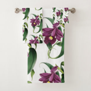 Purple Orchids Pattern Bath Towel Set