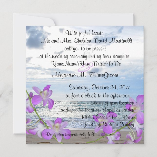 Purple Orchids Pretty Beach Invitation (Front)