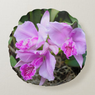 Purple Orchids Round Pillow