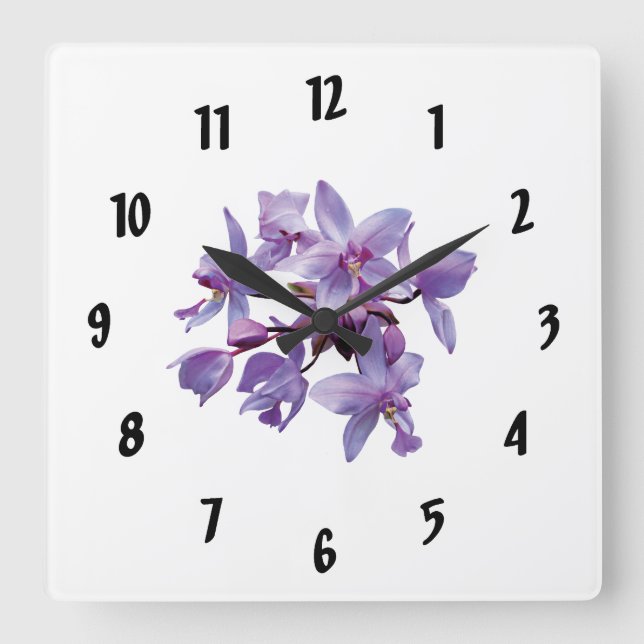 Purple Orchids with Dew Square Wall Clock (Front)