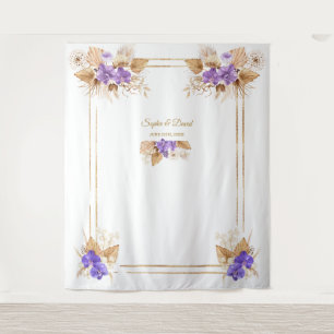 Purple Orhid Rose Pampas Grass Photo Booth Wedding Tapestry
